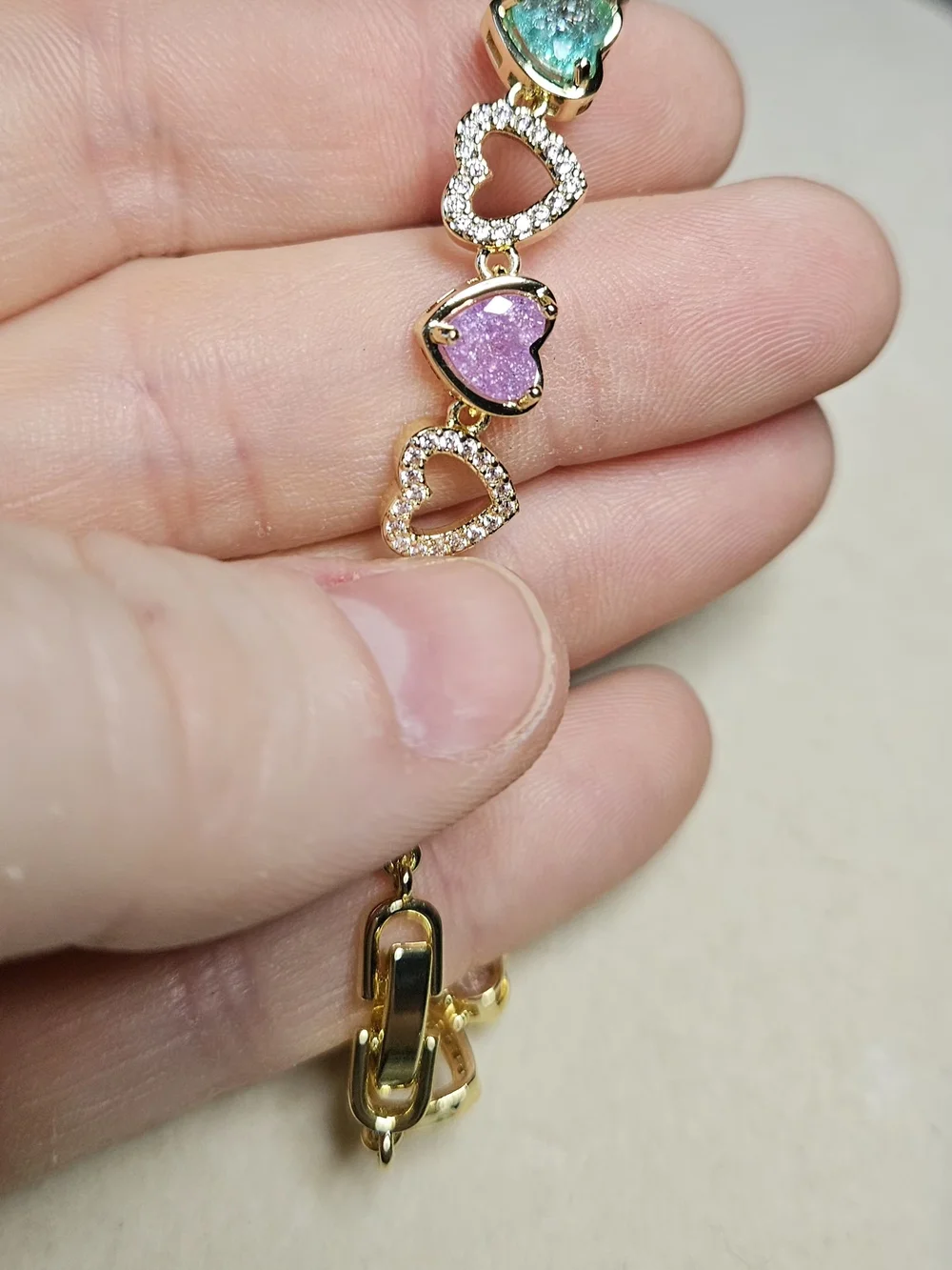 Stainless Steel Gold Over Multicolor Heart Crystal Bracelet - Women Jewelry